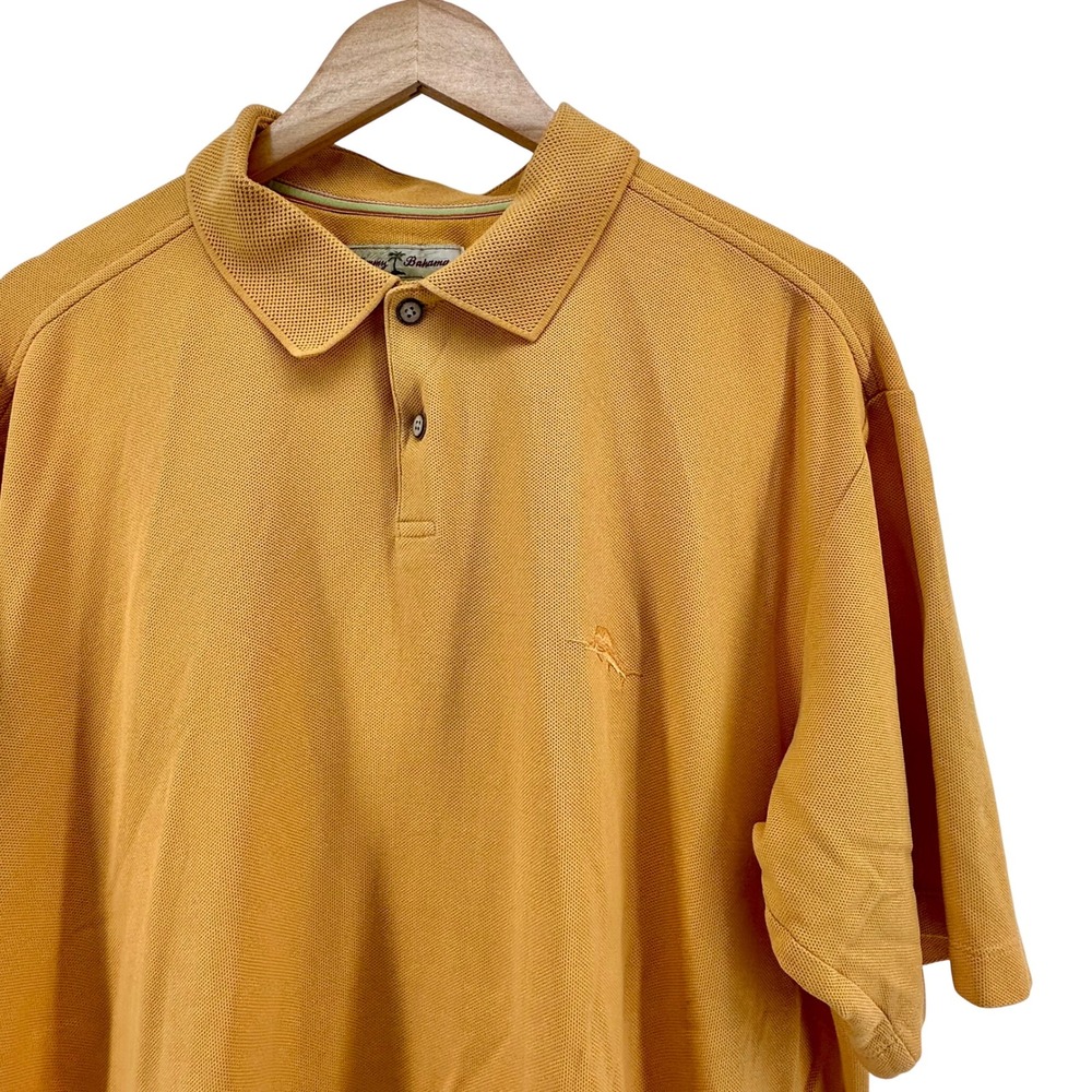 Tommy Bahama Mens XL Polo Shirt Yellow Gold Short Sleeve Cotton Blend Marlin